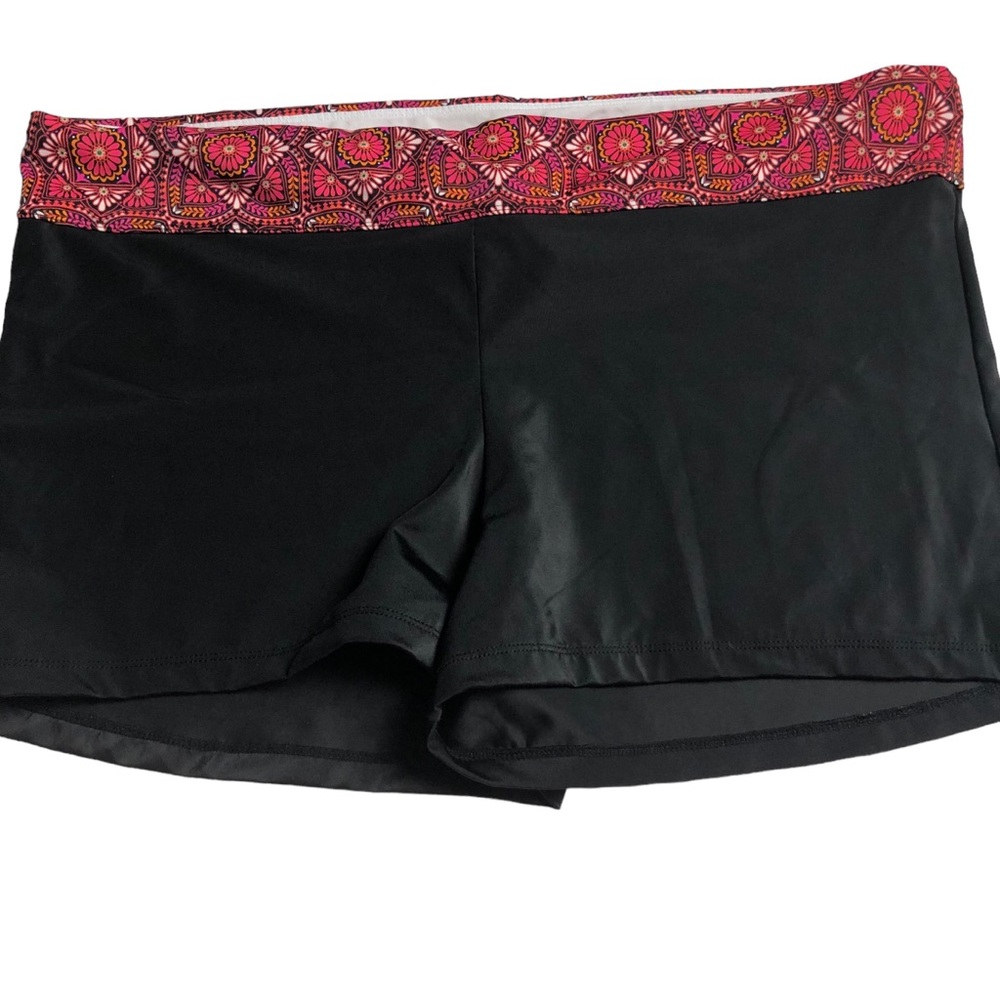 Southpoint 18W Swim Shorts Womens Black Swim Bottoms Colorful Band Pink Orange